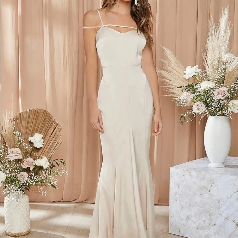 TIE BACK STRAPPY DETAIL MERMAID HEM DRESS